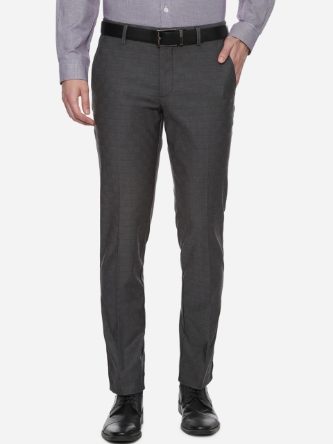 

Louis Philippe Men Grey Slim Fit Checked Formal Trousers