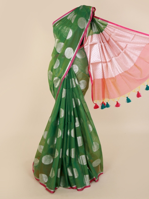 

Pothys Green Woven Design Cotton Blend Saree with Jhalar Pallu