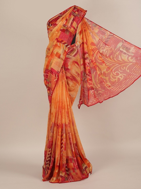 

Pothys Orange Printed Poly Chiffon Saree