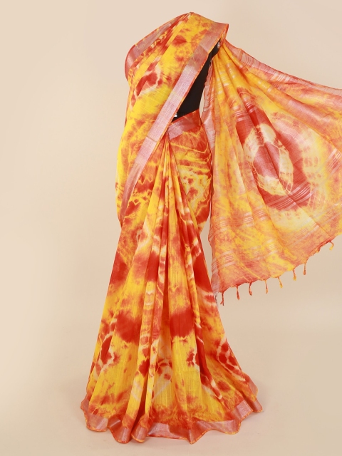 

Pothys Yellow & Red Linen Blend Dyed Saree