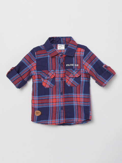 

max Boys Red & Blue Regular Fit Checked Casual Shirt