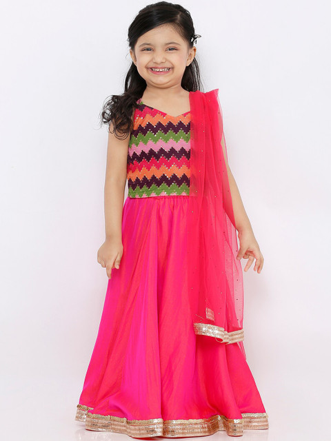 

SALWAR STUDIO Girls Pink & Gold-Colour Embellished Ready To Wear Lehenga Choli With Dupatta