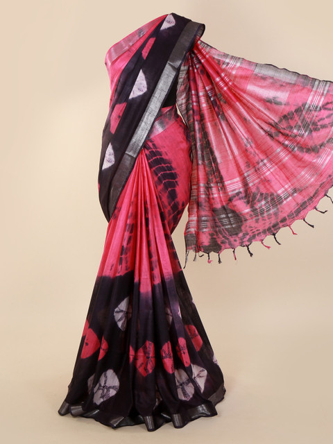 

Pothys Pink & Black Linen Blend Dyed Saree