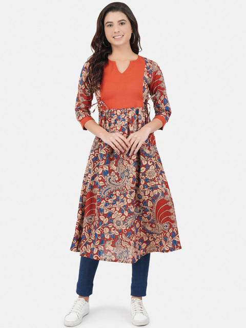 

JAAIVE Women Multicolor V-Neck 3/4th Sleeves Ankle Length Printed Kurti, Multi