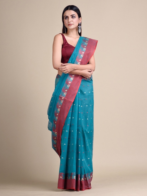 

Mitera Teal Pure Cotton Woven Design Taant Saree