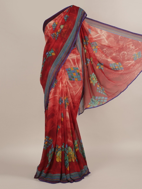 

Pothys Red Printed Poly Chiffon Saree
