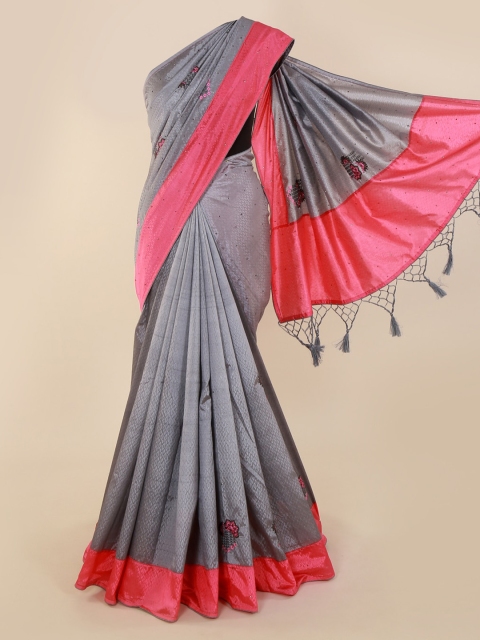 

Pothys Grey Embroidered Stone Work Art Silk Saree