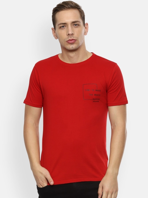 

V Dot Men Red Solid Round Neck T-shirt