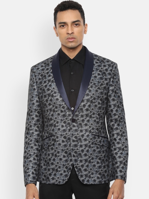

V Dot Men Grey & Black Printed Slim-Fit Single-Breasted Tuxedo