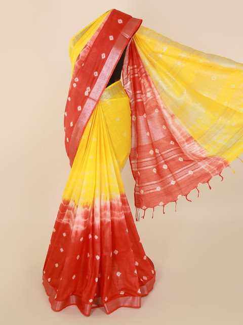 

Pothys Yellow & Orange Linen Blend Dyed Saree