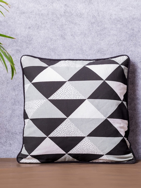 

PETAL HOME Black & Beige Geometric Square Cushion Cover