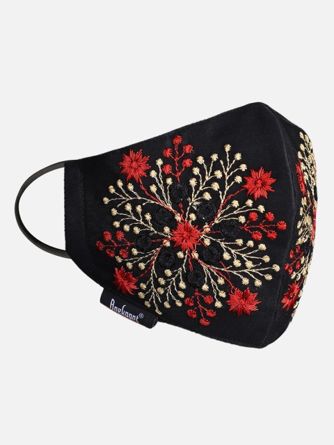 

Anekaant Women Black & Red Floral Embroidered 3-Ply Reusable Fashion Mask
