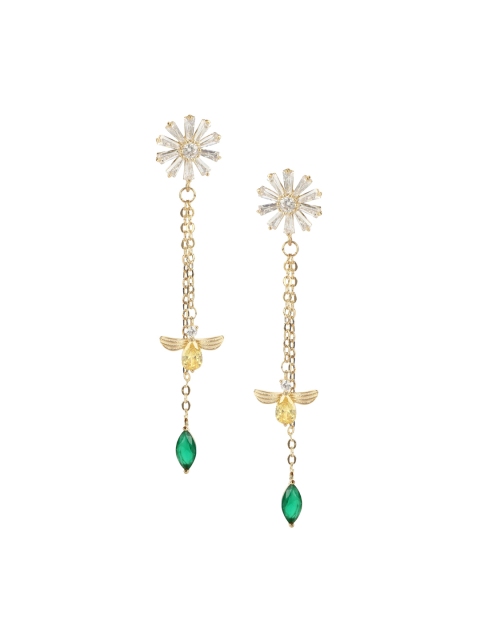 

BrashBug Gold-Plated & Green Contemporary Drop Earrings