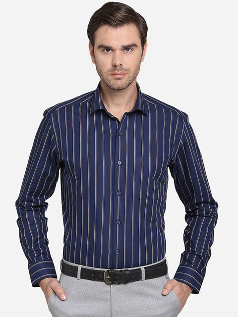 

JADE BLUE Men Navy Blue Slim Fit Striped Casual Shirt