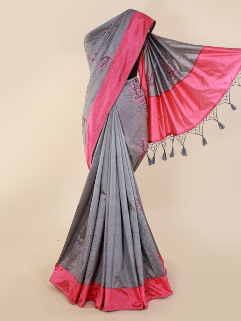 

Pothys Grey & Pink Art Silk Embroidered Saree with Jhalar Pallu