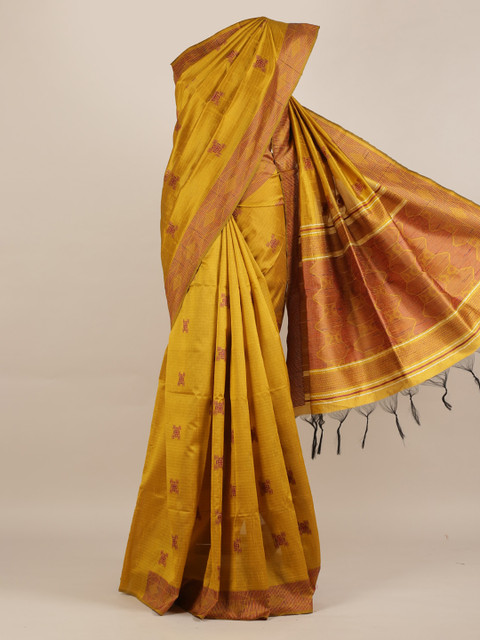 

Pothys Mustard Woven Design Saree with Tasselled Pallu