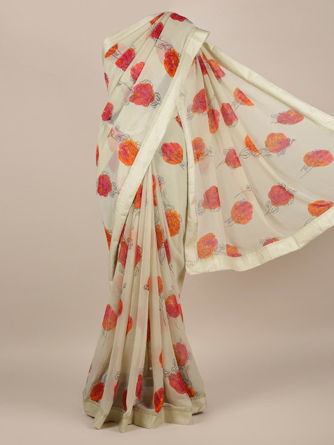 

Pothys Green Printed Poly Chiffon Saree