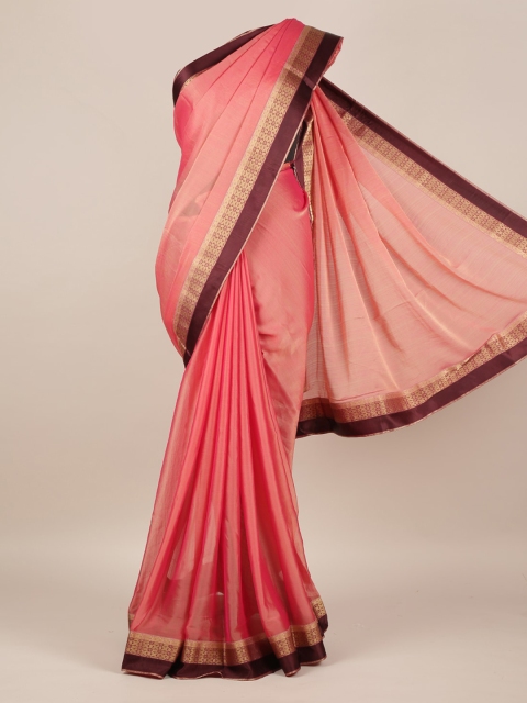 

Pothys Peach-Coloured Solid Poly Chiffon Saree