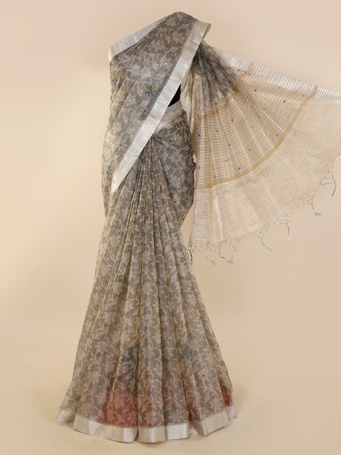 

Pothys Grey Printed Tissue Saree