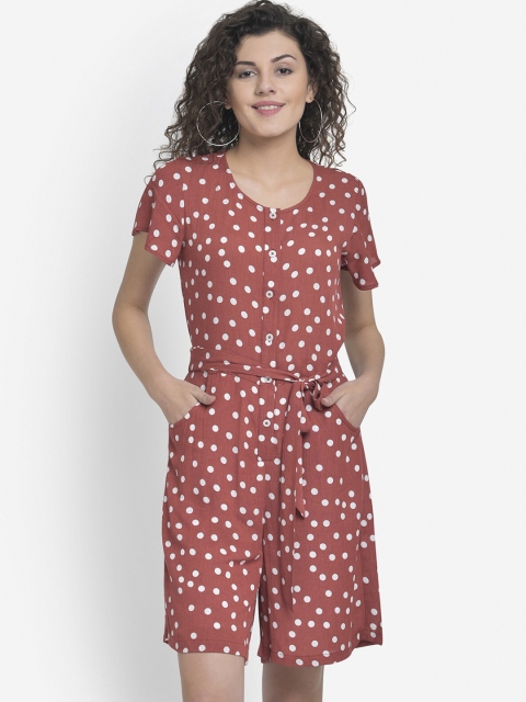 

Martini Women Brown & White Polka Dot Printed Playsuit