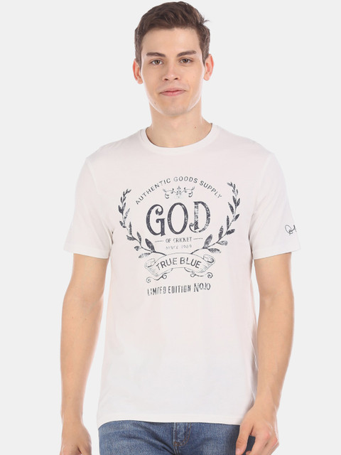 

True Blue Men Off-White Printed Round Neck T-shirt