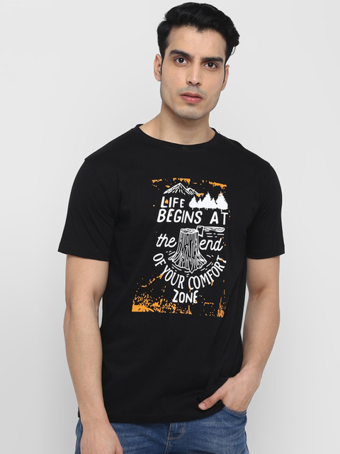 

Routeen Men Black Printed Round Neck T-shirt