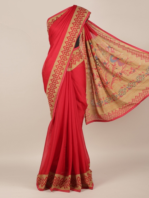 

Pothys Red Solid Poly Chiffon Saree