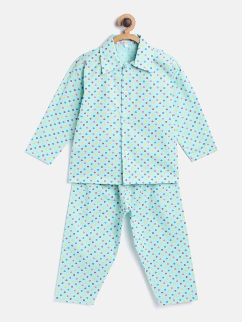 

Kids Clan Kids Sea Green & Blue Polka Dot Printed Night Suit