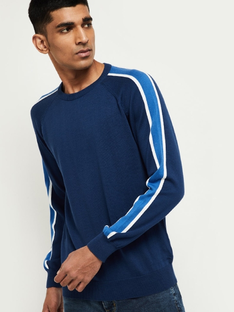 

max Men Navy Blue Solid Round Neck Pure Cotton T-shirt