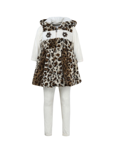 

Aarika Girls Brown & Off-White Printed Woollen Tunic With Leggings