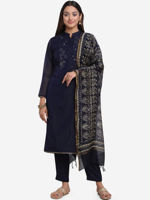 

BOMBAY SELECTIONS Women Navy Blue & White Unstitched Dress Material