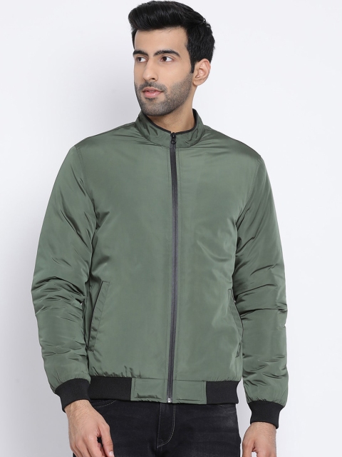 

Richlook Men Olive Green Solid Bomber Jacket