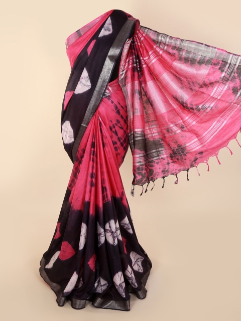 

Pothys Pink & Navy Blue Linen Blend Dyed Saree