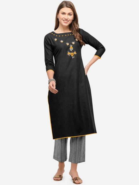 

Mirchi Fashion Women Black Embroidered Kurta with Trousers