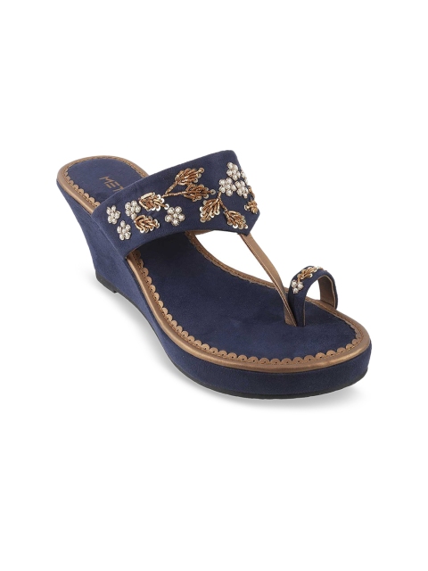 

Metro Women Blue & Gold-Toned Embellished Wedges