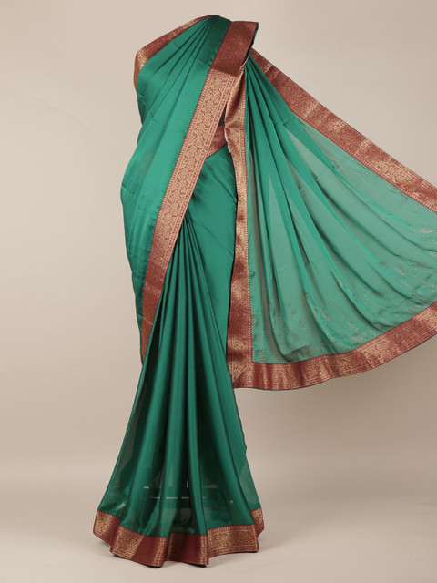 

Pothys Green Solid Poly Chiffon Saree with Zari Border