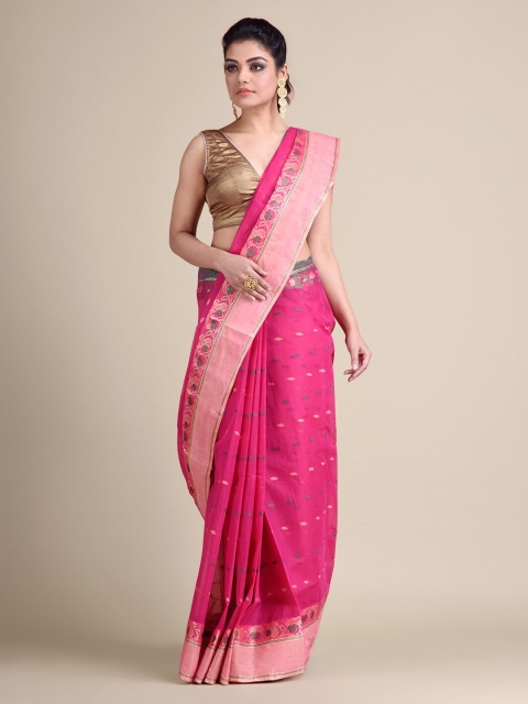 

Mitera Magenta Pure Cotton Ethnic Motifs Hand Woven Taant Saree
