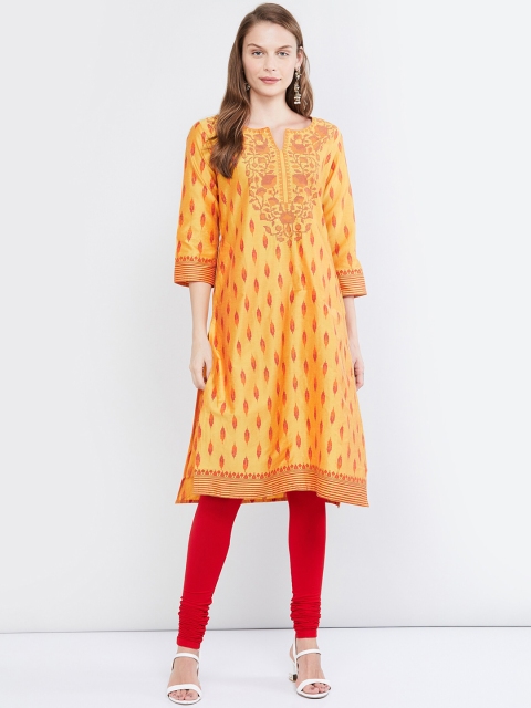 

max Women Mustard & Red Ethnic Motifs Printed Kurta