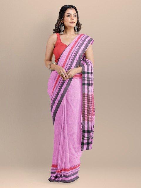 

BharatSthali Pink Pure Cotton Solid Maheshwari Sustainable Saree