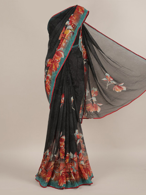 

Pothys Black Woven Design Poly Chiffon Saree