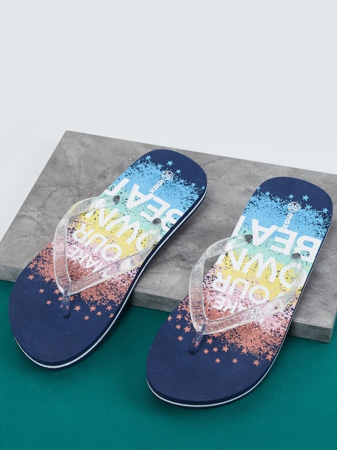 

max Girls Navy Blue & White Printed Thong Flip-Flops