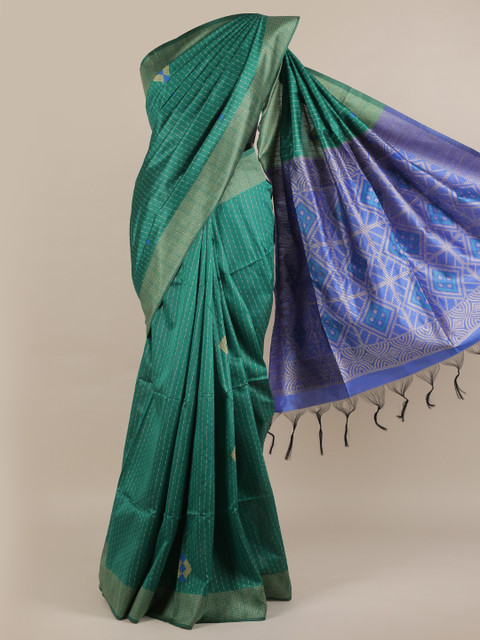 

Pothys Green & Blue Jute Silk Woven Design Saree with Jhalar Pallu