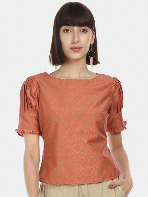

Anahi Women Coral Orange Self Design Top