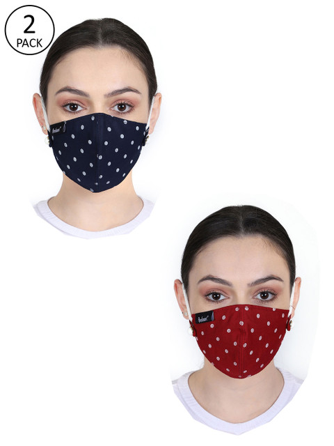 

Anekaant Women Navy Blue & Red 2 Pcs Printed 3-Ply Fabric Mask