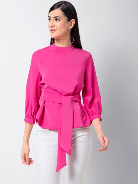 FabAlley Women Pink Solid Cinched Waist Top