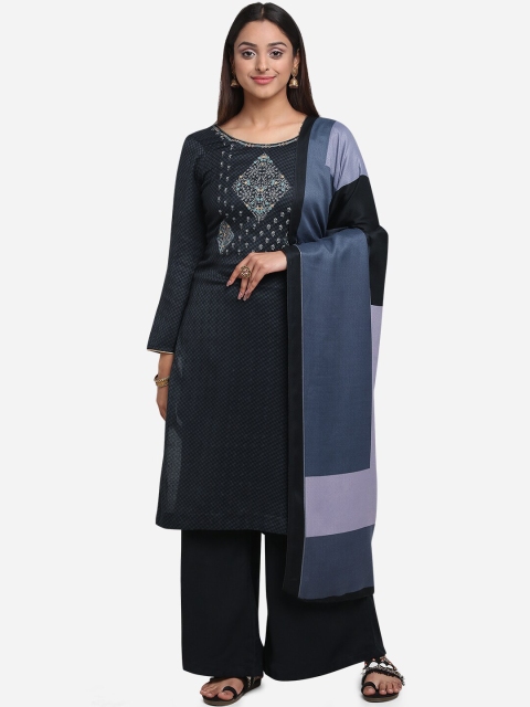 BOMBAY SELECTIONS Women Grey & Black Unstitched Dress Material