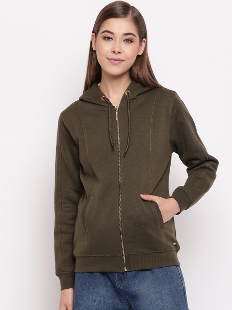 

Miss Grace Women Olive Green Solid Hooded Sweatshirt