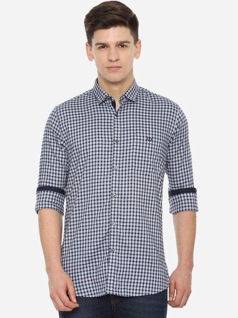 

Van Heusen Sport Men Navy Blue Slim Fit Checked Casual Shirt