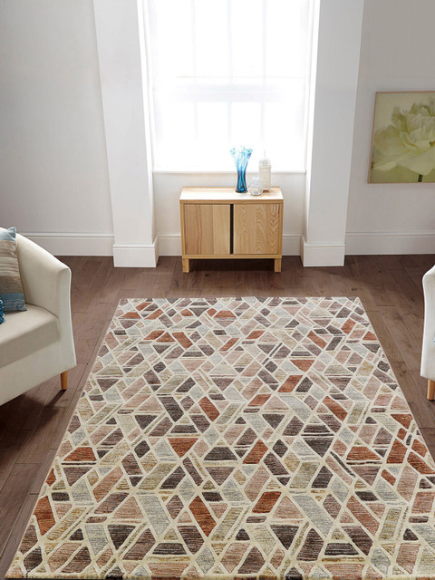 

OBSESSIONS Beige & Camel Brown Geometric Anti-Skid Carpets