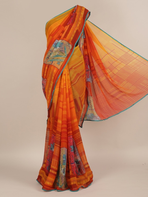 

Pothys Orange Printed Poly Chiffon Saree